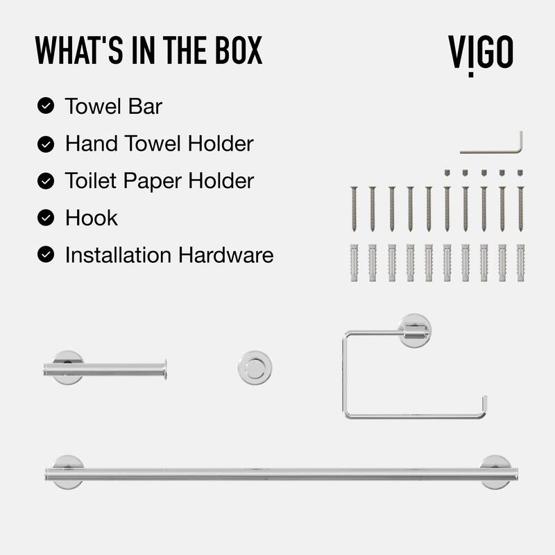 VIGO Elan 4-Piece Bathroom Hardware Accessory Set with 24 in. Towel Bar, Toilet Paper Holder, Hand Towel Holder, Hook