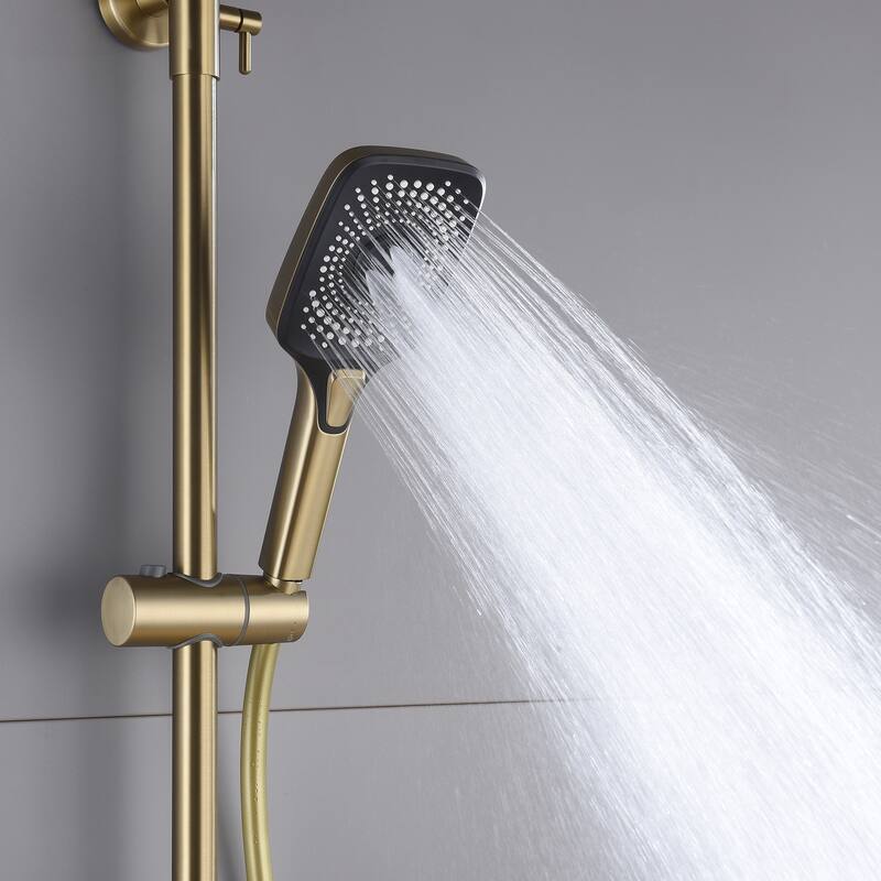 5-Way Wall Exposed Install 12'' Complete Rainfall Shower System with Handheld Showerhead & Faucet in Black / Gold