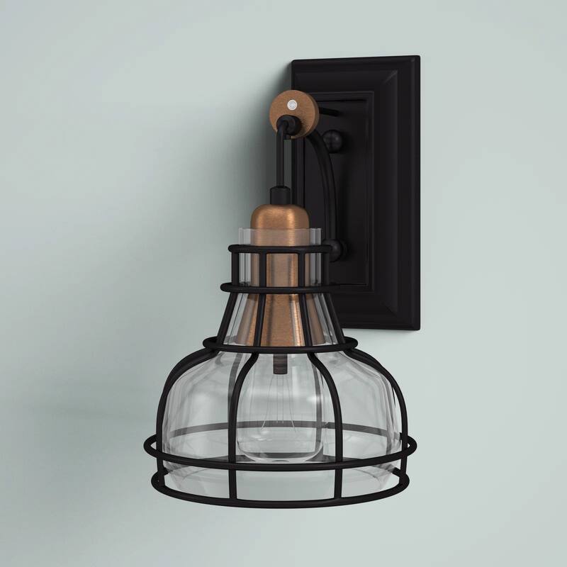 Black and Antique Gold 1-Light Indoor Wall Sconce with Clear Glass