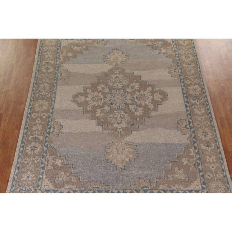 Geometric Oushak Style Area Rug Hand-knotted Wool Carpet - 8'10"x 12'0"
