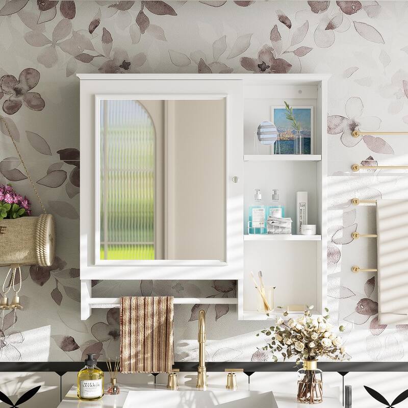 Wall-Mounted Bathroom Storage Cabinet with Large Mirror Door