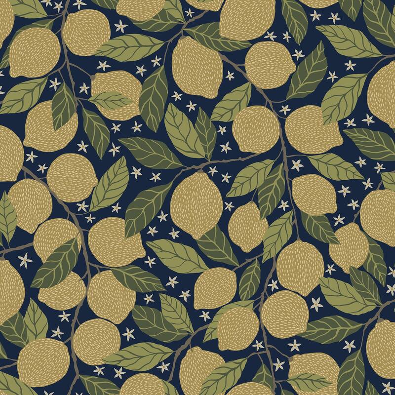 A-Street Prints Lemona Navy Fruit Tree Wallpaper