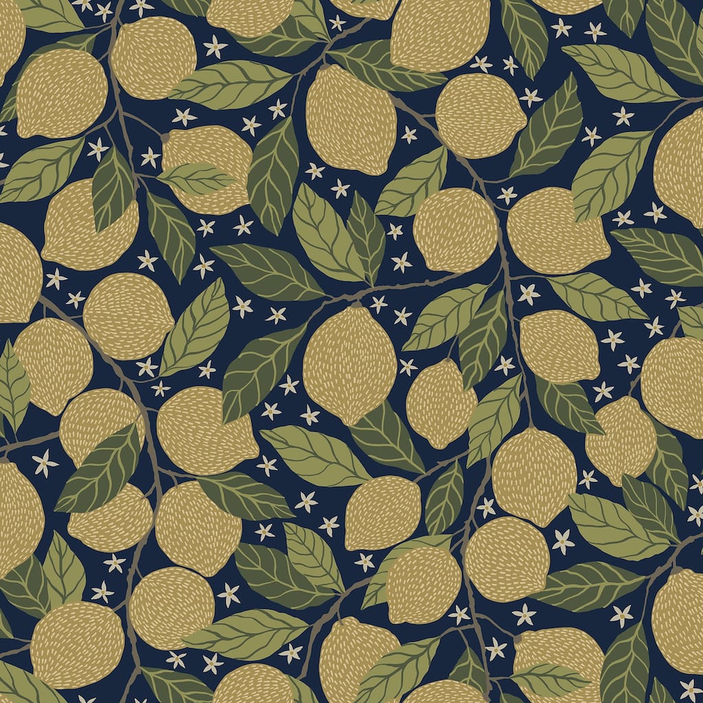 A-Street Prints Lemona Navy Fruit Tree Wallpaper