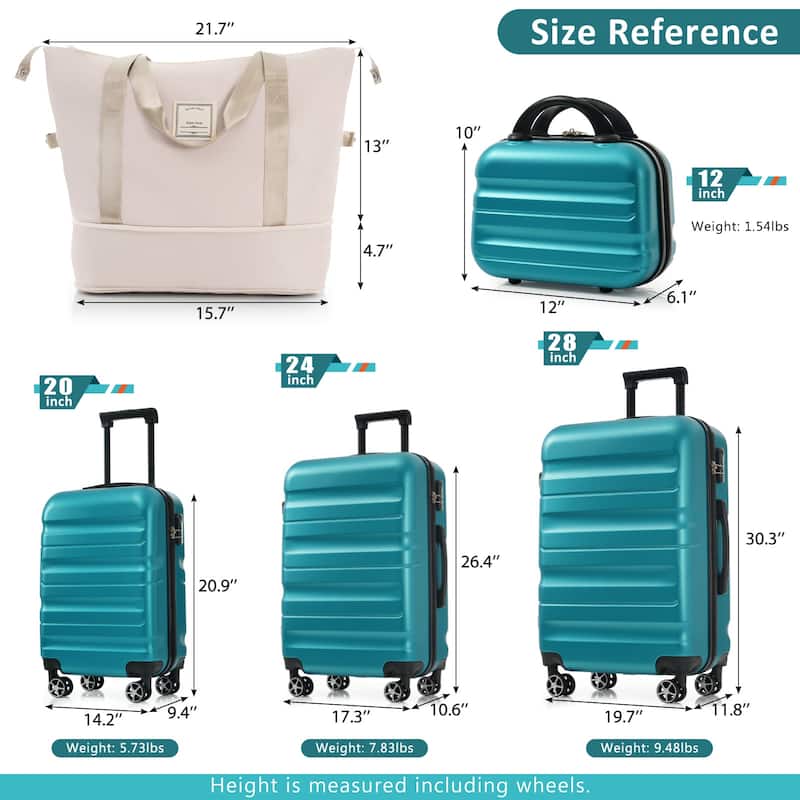 4-Piece, Modern Hard-Shell Luggage, Lightweight Luggage with Spinner Wheels, for Boarding Travel, Blue