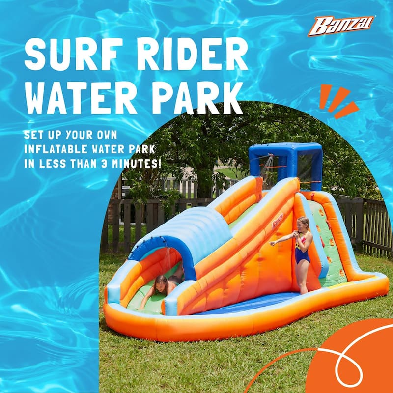 Banzai Surf Rider Kids Inflatable Outdoor Backyard Aqua Water Slide Splash Park - 55.1