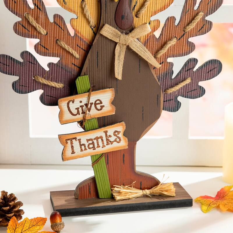 Glitzhome Thanksgiving Wooden Turkey Wall Hanging or Table Decor