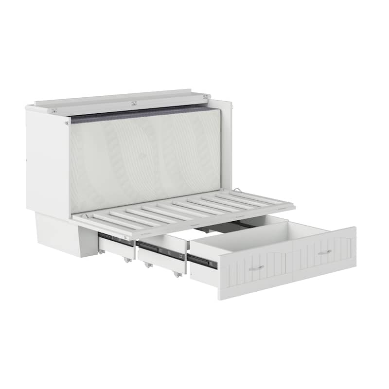 Sydney Queen Murphy Bed Chest with 6" Mattress, Storage Drawer & Built-In Charger in White