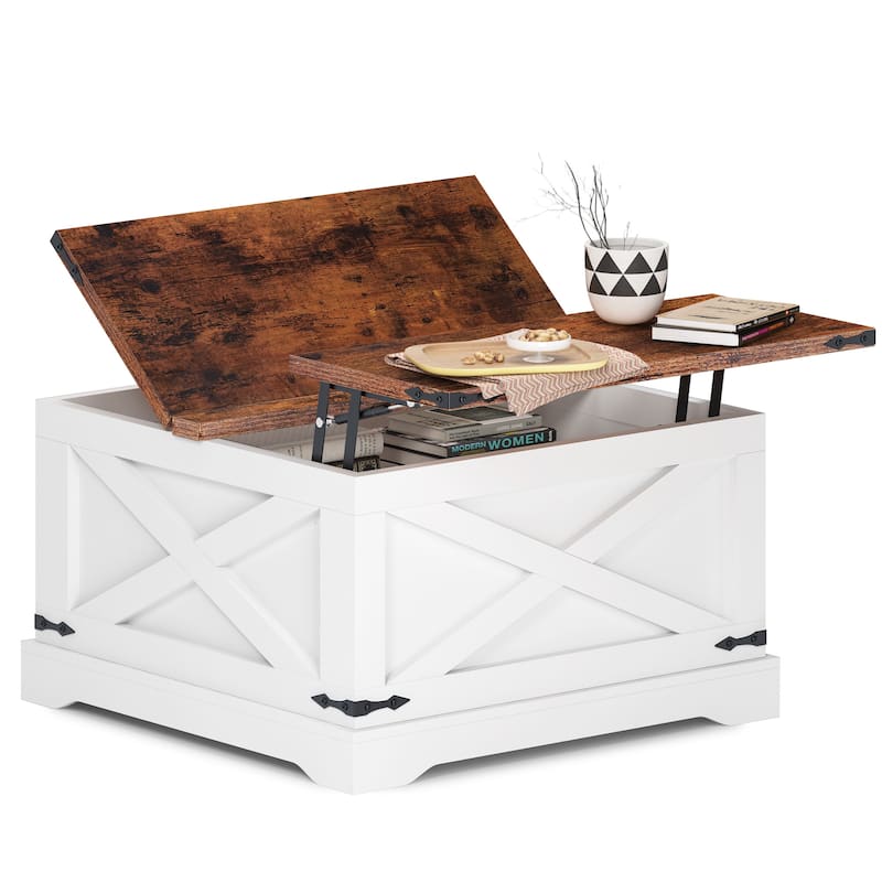 Square Lift-Top Center Table, Coffee Table with Barn Door, Sofa Table with Built-In USB, Dining Table with Power Outlets