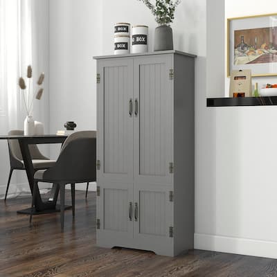 48.5" Grey Kitchen Pantry Cabinet with 4 Doors and Removable Shelves for Garage or Bathroom - 23.5" W x 11.75" D x 48.5" H