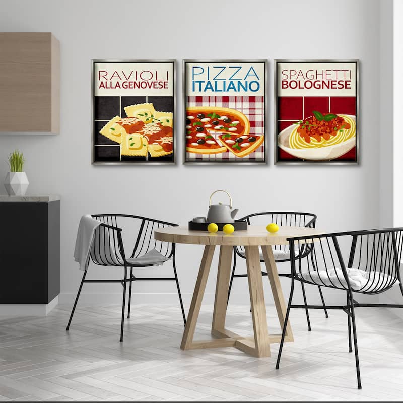 Stupell Classic Italian Pasta Meals Framed Floater Canvas Wall Art Design By Kim Allen (Set of 3)