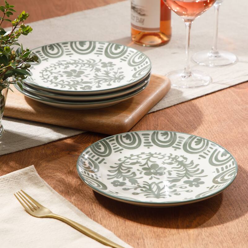 Bloomhouse - 2-Time Oprah's Favorite Things - Valencia Flor 4 Piece Salad Plate Set, 8.75" Stoneware Floral Decal Design