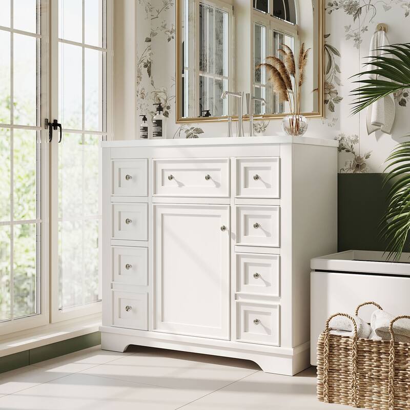 GDFStudio - Avalon 36-Inch Bathroom Vanity with Sink Combo, One Cabinet and Six Drawers, Solid Wood & MDF Board, Painted Finish