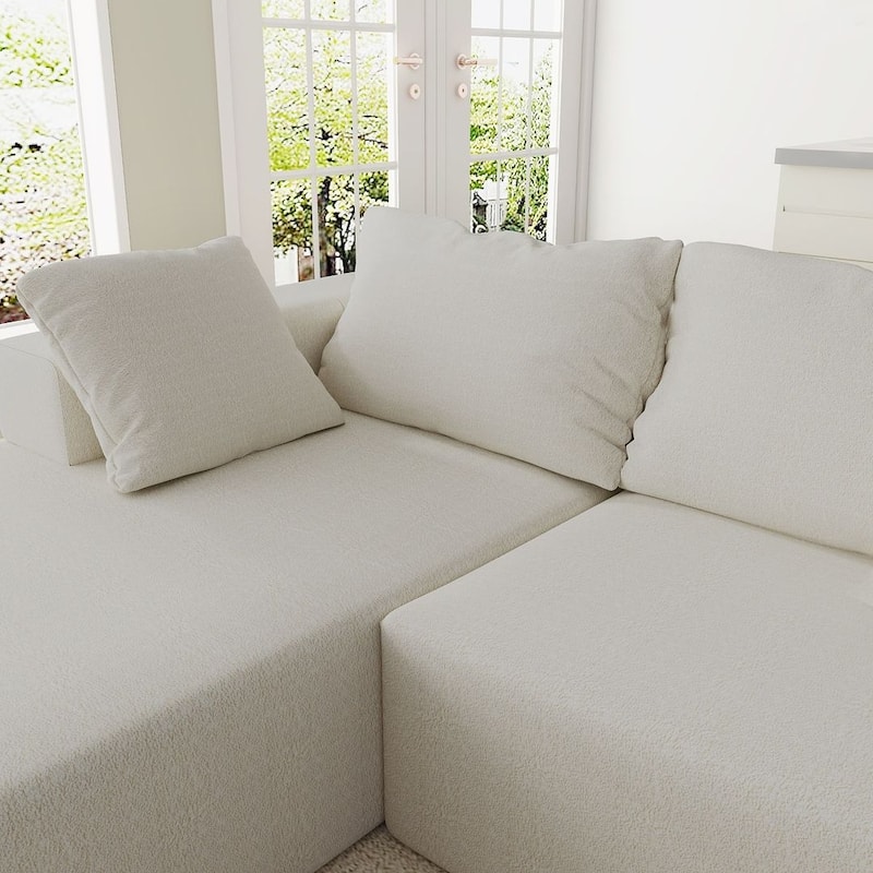 L-Shaped Chenille Sectional Sofa Modern Modular Cushion Back Couch Sofa With 6 Pillows for Living Room