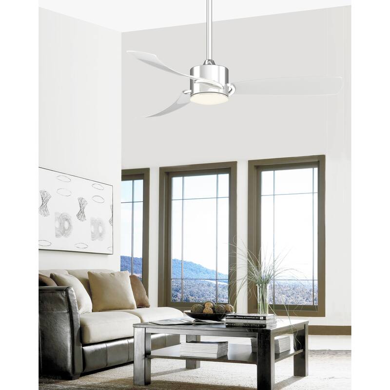 SculptAire - 52 inch Indoor/Outdoor Ceiling Fan with Clear Blade Set and LED Light Kit - Chrome