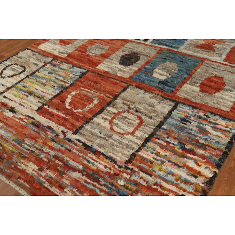 Geometric Moroccan Oriental Rug Hand-Knotted Oriental Wool Carpet - 6'6" x 9'7"