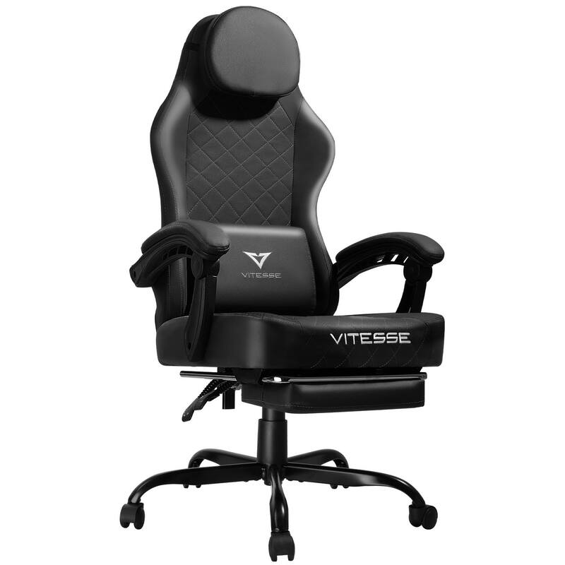 BOSSIN Ergonomic Gaming Chair – 400 lbs Support, PC/Racing Office Chair with Adjustable Swivel, Lumbar Vibration & Headrest - Black