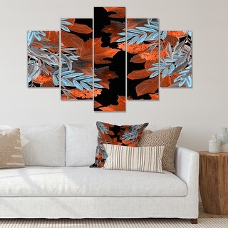 Designart "Blue And Orange Autumn Leaves On Black" Traditional Canvas ...