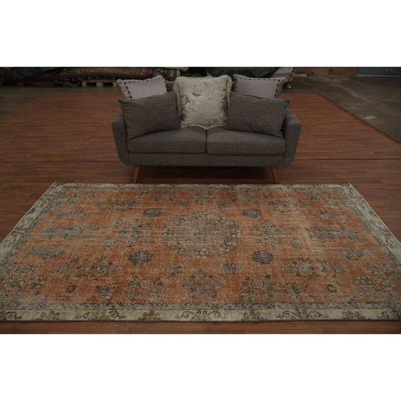 Hand Knotted Oriental 100% Wool Carpet Transitional Floral Oranges & Rust Anatolian Area Rug - 9' 2'' X 5' 6''