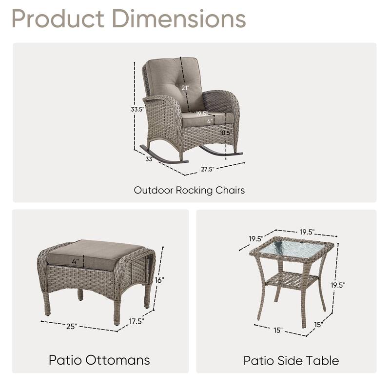 Outdoor Rocking Chairs with Side Table and Ottomans