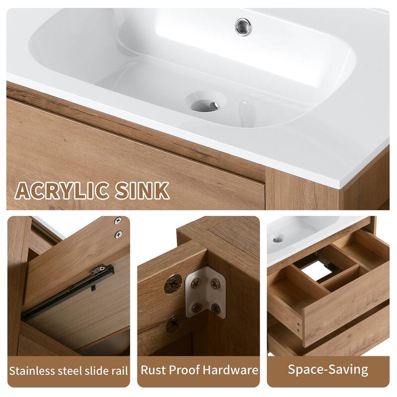 30 Inch Wall Mounted Plywood Bathroom Vanity Set with Integrated Resin Basin and Drawer