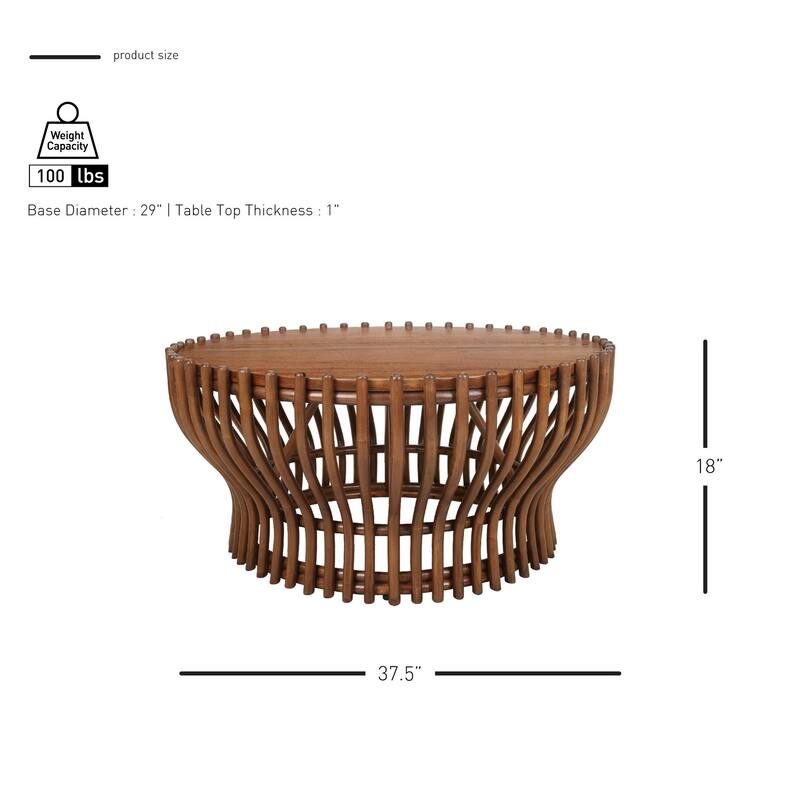 NPD Furniture Sona Modern Bohemian Rattan Coffee Table with Wood Top