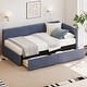 preview thumbnail 1 of 5, Twin Size Upholstered Daybed with Vertical Striped Design, L Shape Corner Bed with 2 Storage Drawers Blue - Twin