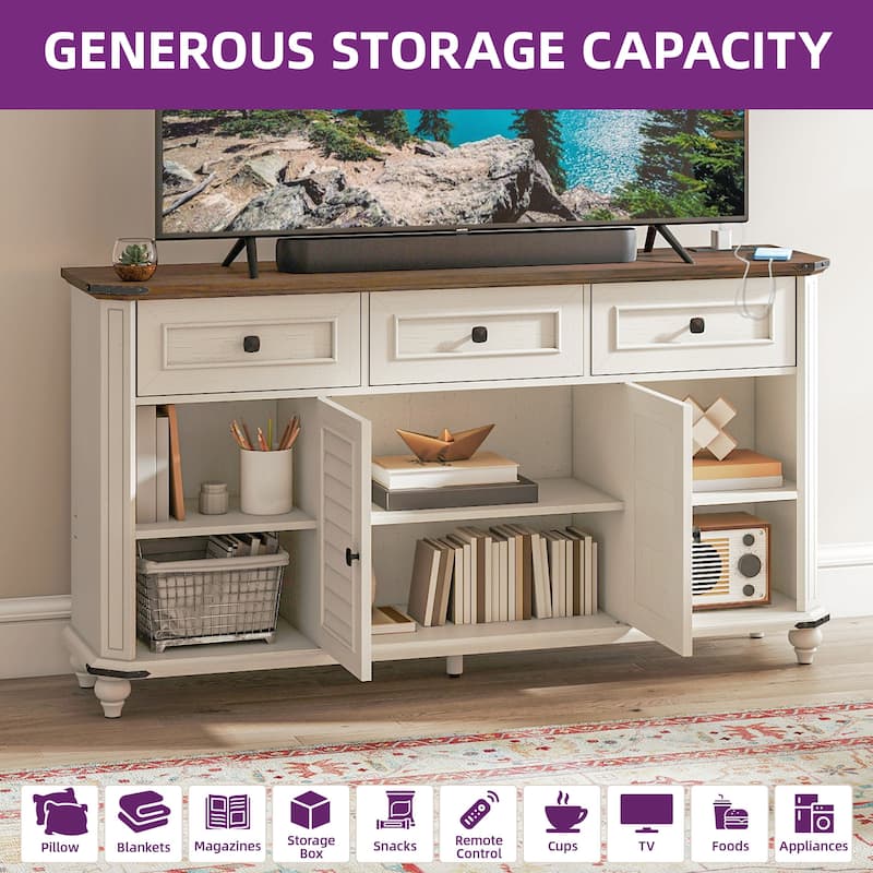 Moasis Farmhouse 59" TV Stand Media Console w/Shelves, Antique Entertainment Center with 3 Drawers