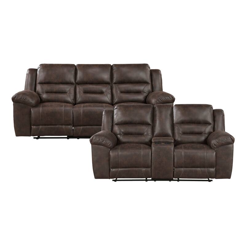 Alonzo Polished Microfiber 2-Piece Manual Reclining Sofa Set - Dark Brown