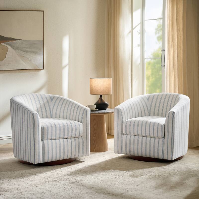 Althea Modern Genuine Leather Swivel Barrel Chair with Solid Wood Base Set of 2 By HULALA HOME
