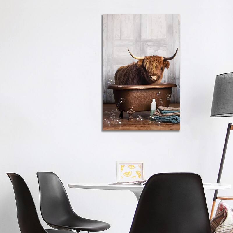 iCanvas "Highland Cow In The Tub" by Domonique Brown Canvas Print - 40x26x1.5
