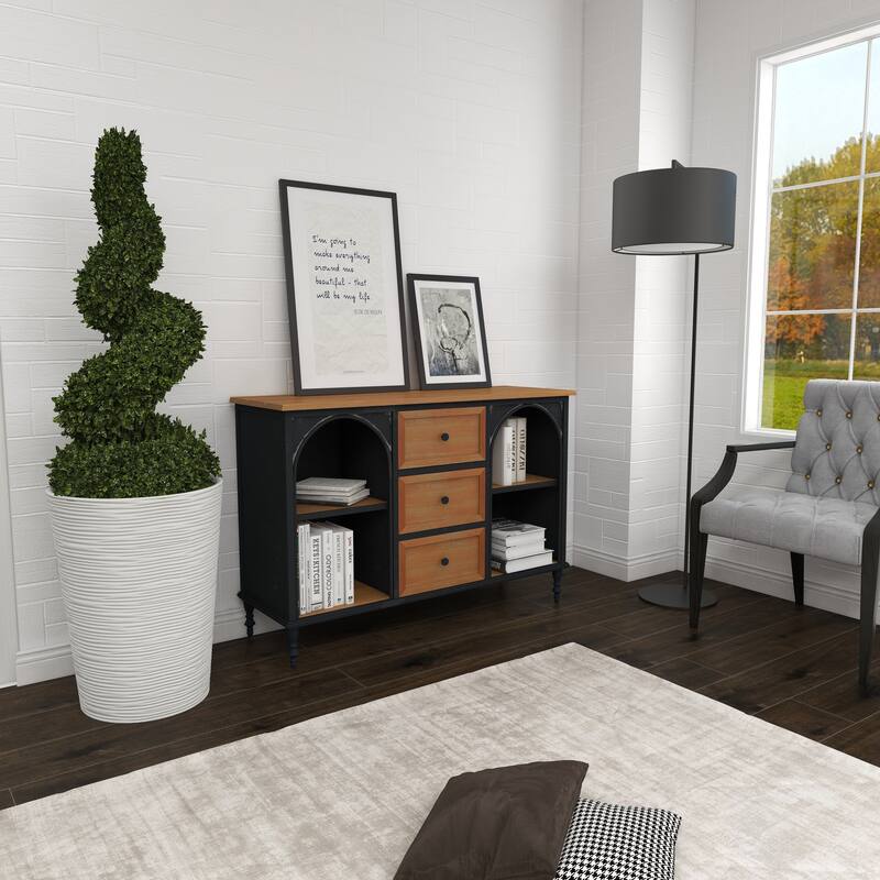 Wood 3 Drawer and 4 Shelf Cabinet - Brown - Roche River Decor