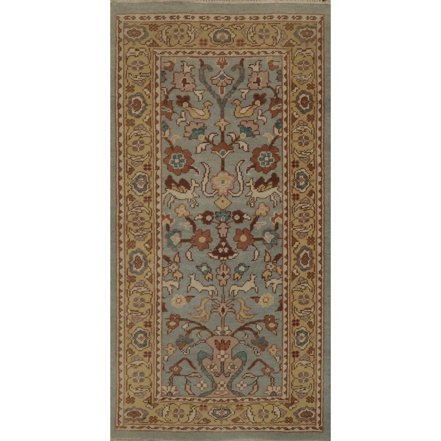 Hand Knotted Oriental 100% Wool Carpet Traditional Floral Navy Blue & Blues Ziegler Area Rug - 3' 11'' X 2' 0''