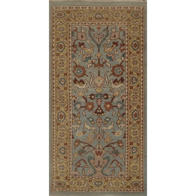 Hand Knotted Oriental 100% Wool Carpet Traditional Floral Navy Blue & Blues Ziegler Area Rug - 3' 11'' X 2' 0''