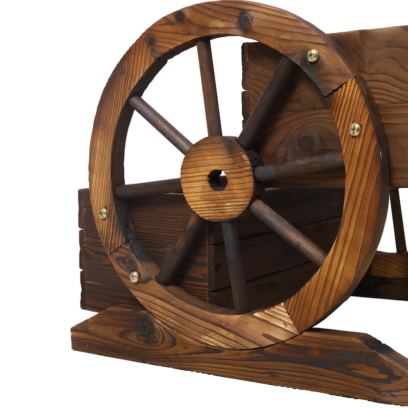 17 in. L x 18 in. W x 15 in. H Brown Outdoor Wood Wagon Planter Box Garden Planter with Wheels for Patio Garden Balcony