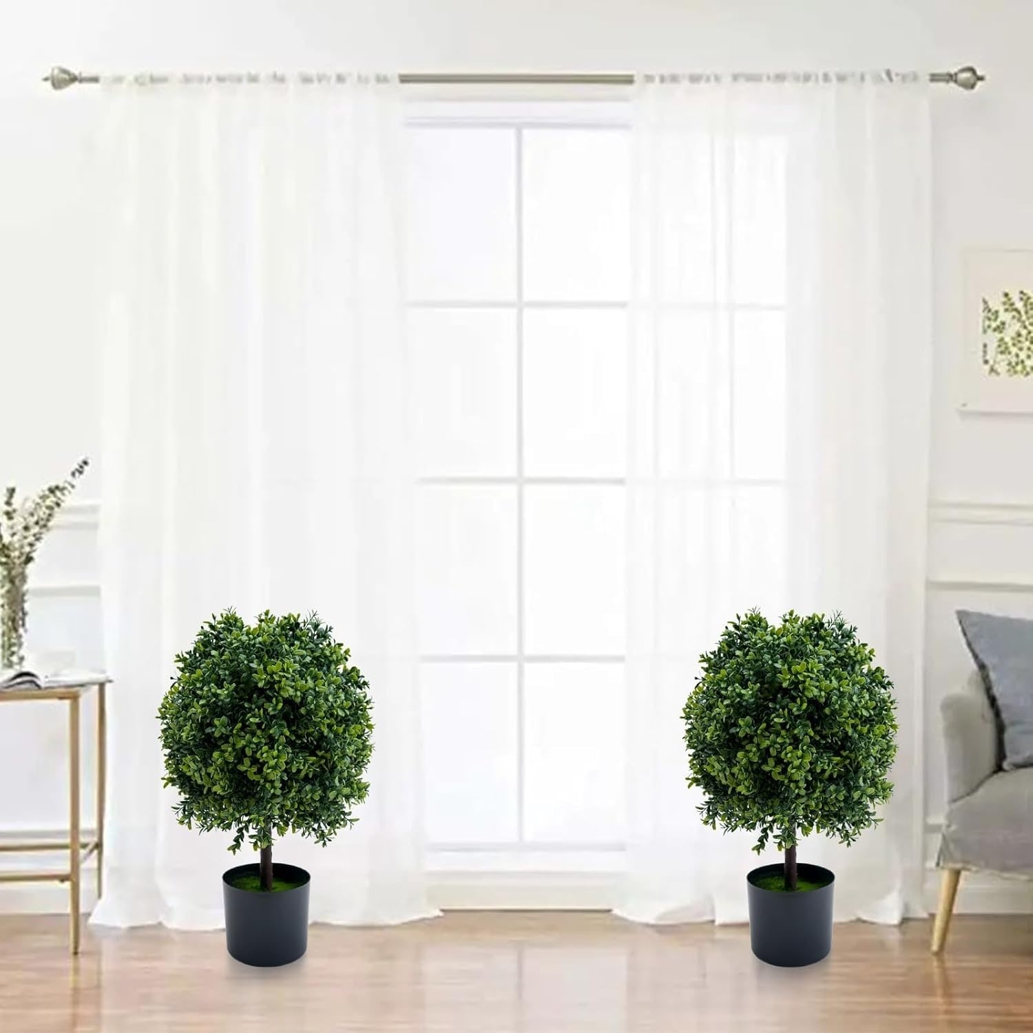 20" Artificial Topiary Ball Trees Set of 2 - Dark Green