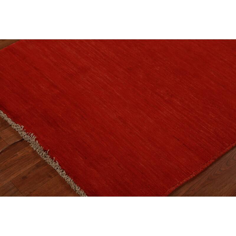 Red Modern Gabbeh Oriental Rug Hand-Knotted Wool Carpet - 3'3" x 4'11"