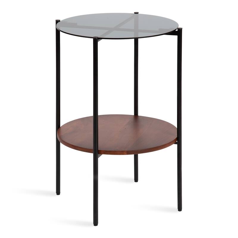 Kate and Laurel Ottelo Round Side Table - 18x18x27 - 18x18x27 - Black/Walnut Brown