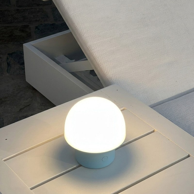 Portobello 6.6 in Matte Blue Modern Portable Indoor/Outdoor Integrated LED Bedside Table Lamp with Built-In Dimmer