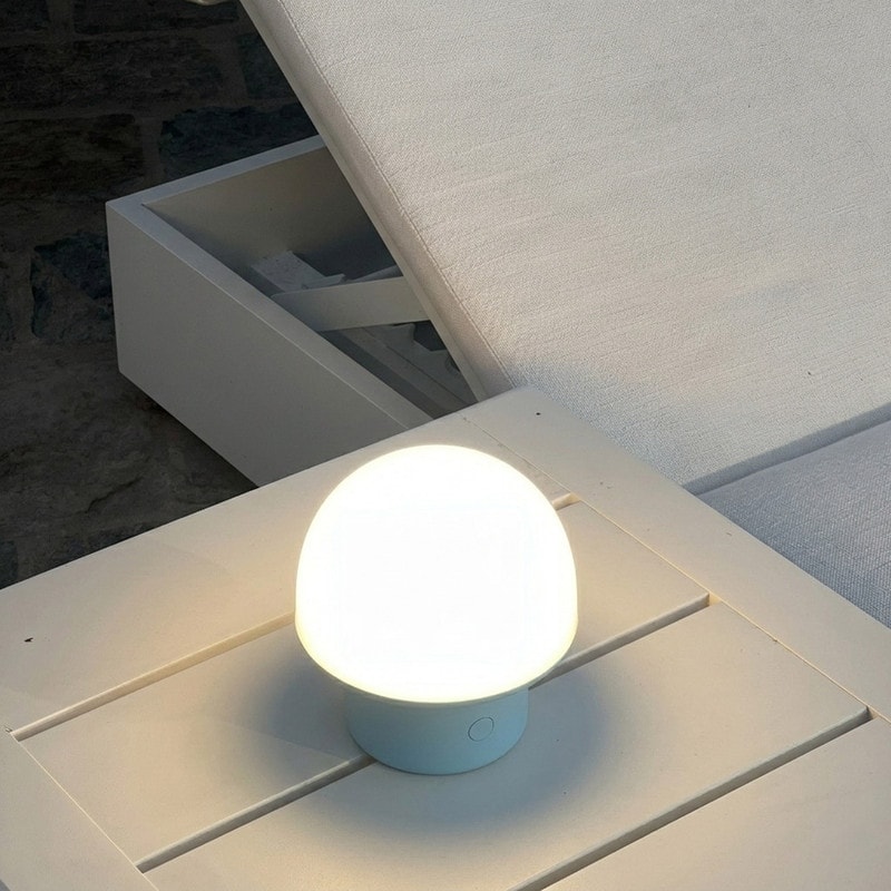 Portobello 6.6 in Matte Blue Modern Portable Indoor/Outdoor Integrated LED Bedside Table Lamp with Built-In Dimmer