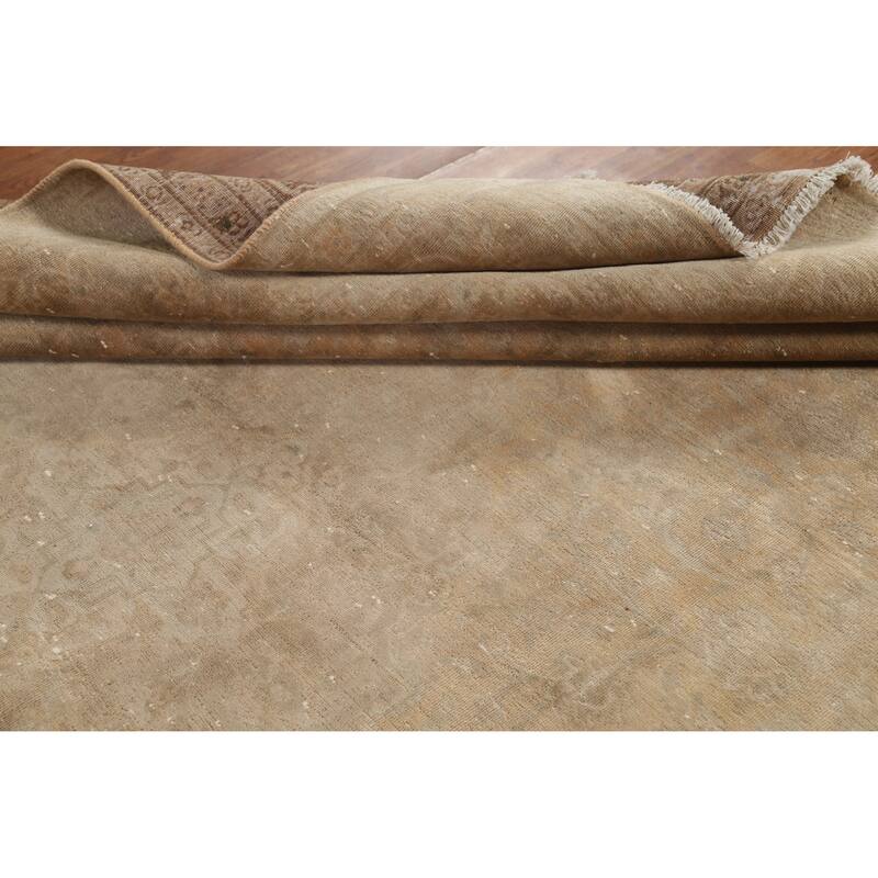 Hand Knotted Oriental 100% Wool Carpet Traditional Distressed Brown Mashad Area Rug - 13' 1'' X 9' 8''