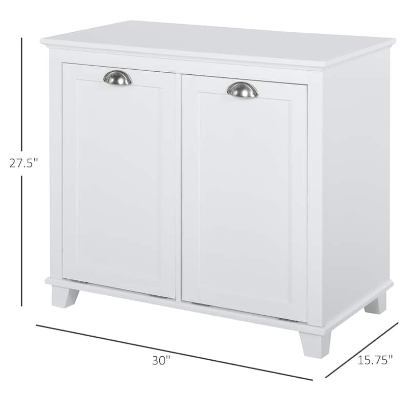 HOMCOM Laundry Room Organization and Storage Cabinet Freestanding Furniture with 2 Tilt Out Hamper Design, White - 30*15.75*27.5