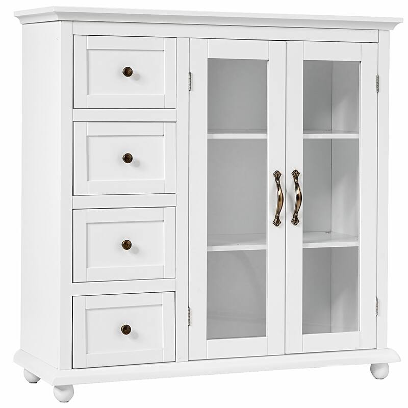 Buffet Sideboard Wood Storage Cabinet Console Table with 4 Drawers - White