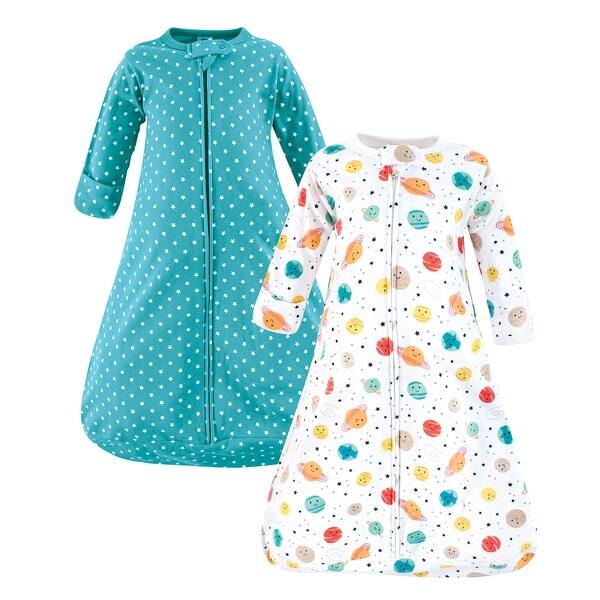slide 1 of 1, Hudson Baby Cotton Long-Sleeve Wearable Sleeping Bag, Sack, Blanket, Happy Planets 0-3 Months - Happy Planets Long Sleeve