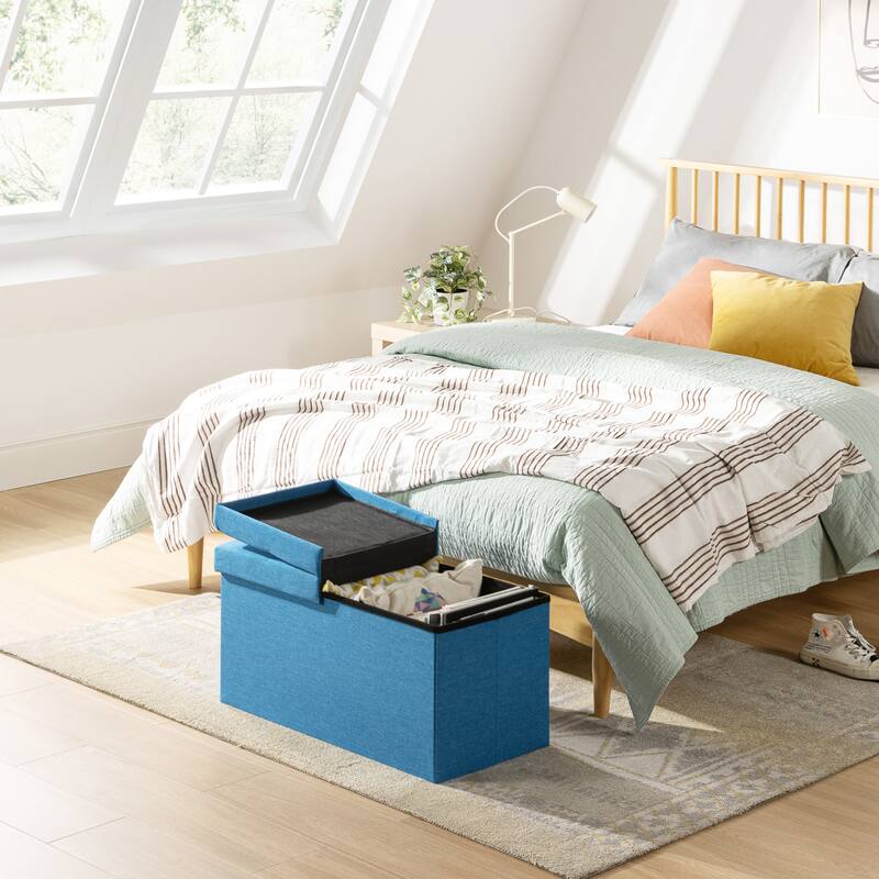 30 Inch Smart Lift Top Button Tufted Fabric Storage Ottoman by Crown Comfort