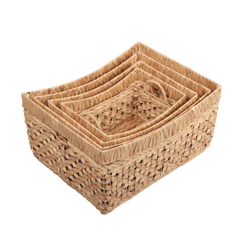 Aria Handwoven Water Hyacinth Nesting Storage Baskets with Handles (Set of 5)