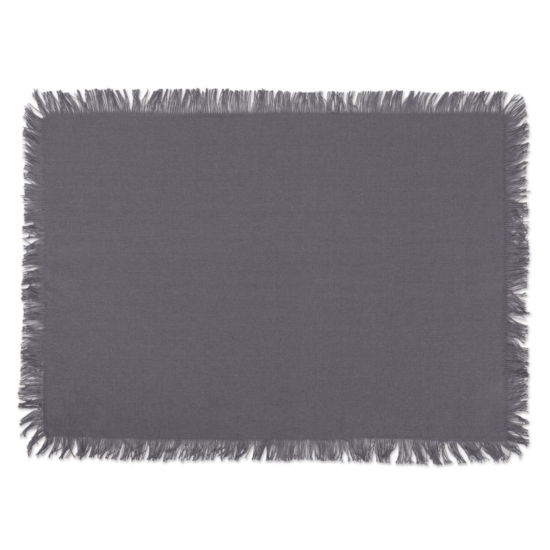 Solid Heavyweight Rectangular Fringed Placemats - 19" - Iron Gray - Set of 6