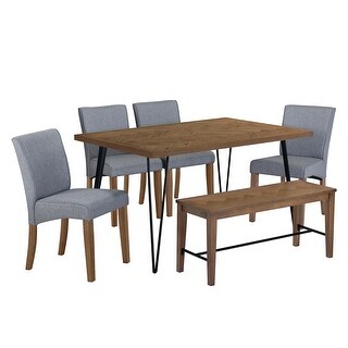 6-Piece Rectangular Dining Table Set with 4 Chairs and Bench - Bed Bath ...
