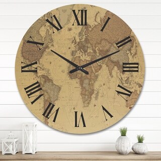 Designart 'Ancient Map of The World III' Vintage Wood Wall Clock - Bed ...