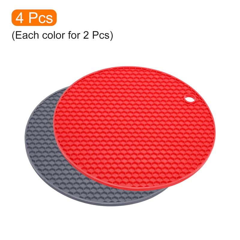 4pcs Silicone Trivet Mat Heat Resistant Pot Holder Hot Pads - Dark Grey+Red