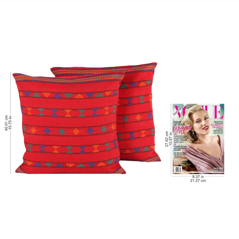 Handmade Desert Ruby Cotton Cushion Set of Two Covers (India)